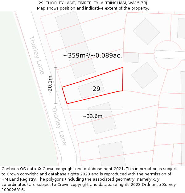 29, THORLEY LANE, TIMPERLEY, ALTRINCHAM, WA15 7BJ: Plot and title map