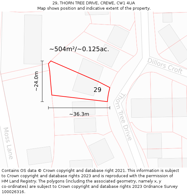 29, THORN TREE DRIVE, CREWE, CW1 4UA: Plot and title map