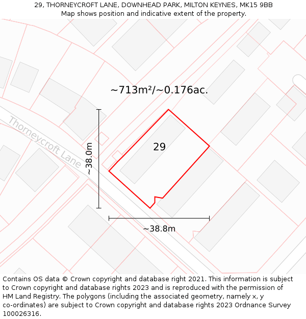 29, THORNEYCROFT LANE, DOWNHEAD PARK, MILTON KEYNES, MK15 9BB: Plot and title map