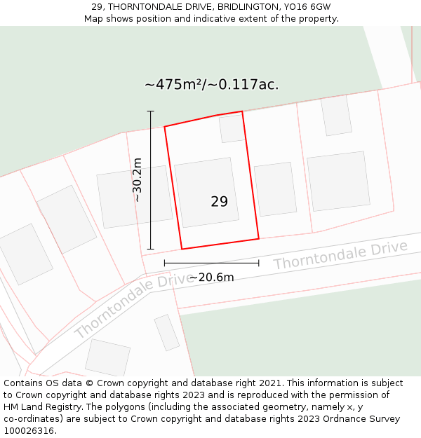 29, THORNTONDALE DRIVE, BRIDLINGTON, YO16 6GW: Plot and title map