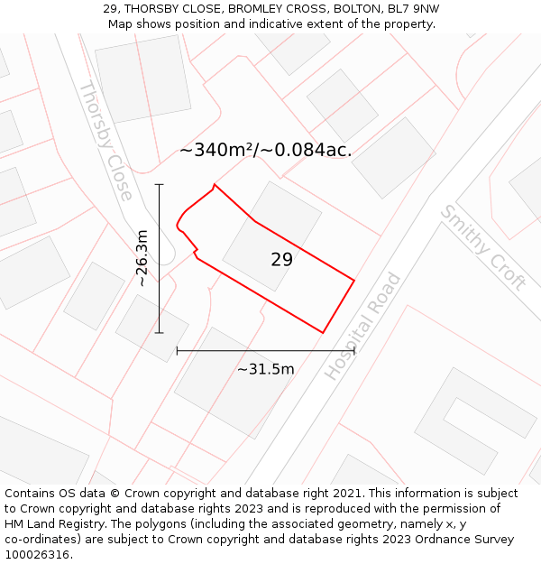 29, THORSBY CLOSE, BROMLEY CROSS, BOLTON, BL7 9NW: Plot and title map