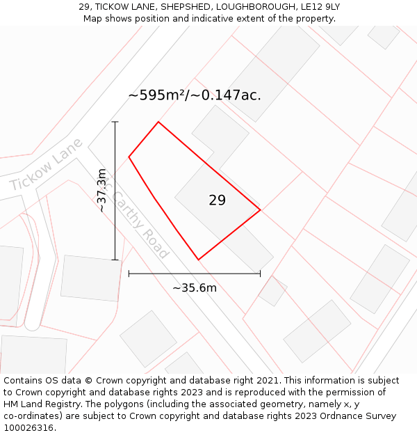 29, TICKOW LANE, SHEPSHED, LOUGHBOROUGH, LE12 9LY: Plot and title map