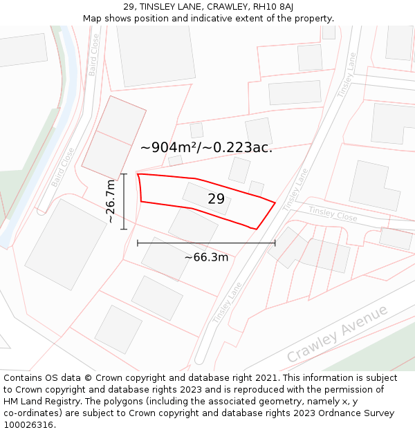 29, TINSLEY LANE, CRAWLEY, RH10 8AJ: Plot and title map