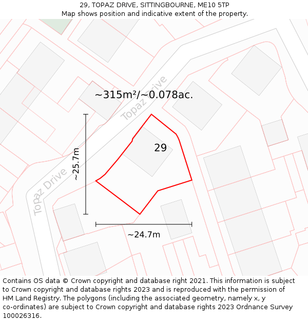 29, TOPAZ DRIVE, SITTINGBOURNE, ME10 5TP: Plot and title map