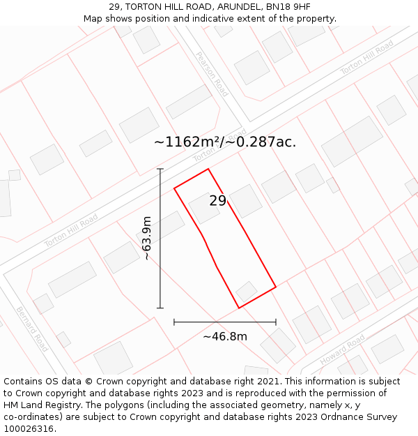 29, TORTON HILL ROAD, ARUNDEL, BN18 9HF: Plot and title map