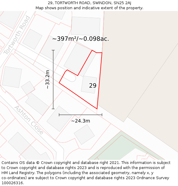 29, TORTWORTH ROAD, SWINDON, SN25 2AJ: Plot and title map