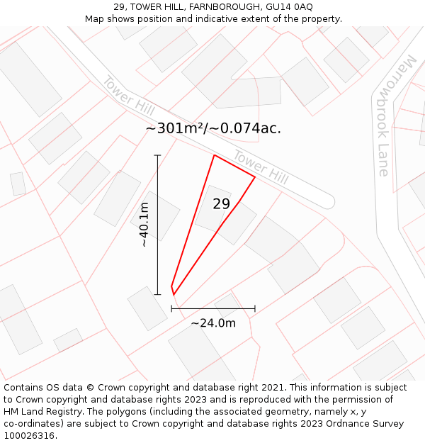 29, TOWER HILL, FARNBOROUGH, GU14 0AQ: Plot and title map