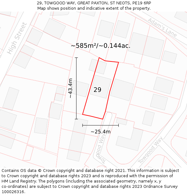 29, TOWGOOD WAY, GREAT PAXTON, ST NEOTS, PE19 6RP: Plot and title map