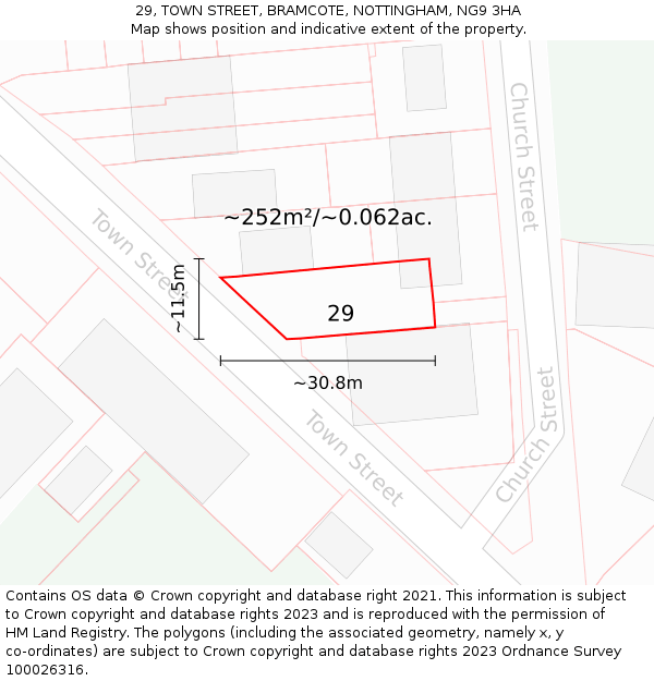 29, TOWN STREET, BRAMCOTE, NOTTINGHAM, NG9 3HA: Plot and title map