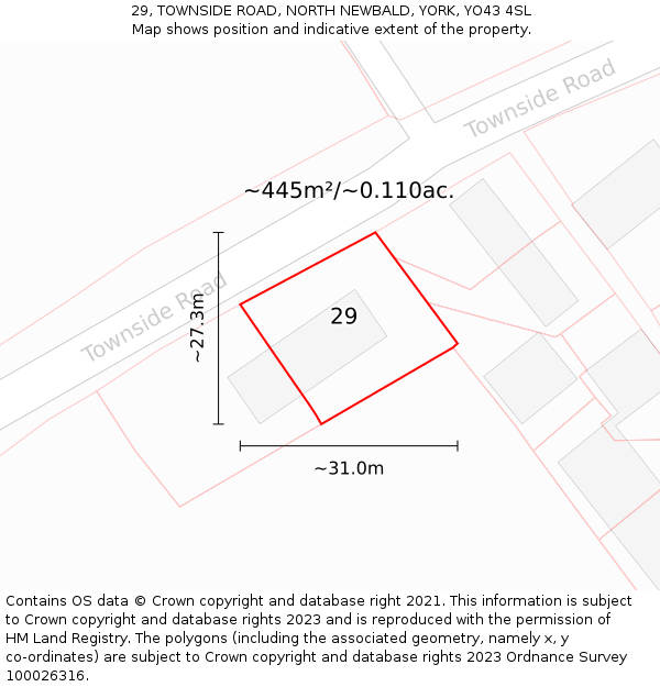 29, TOWNSIDE ROAD, NORTH NEWBALD, YORK, YO43 4SL: Plot and title map