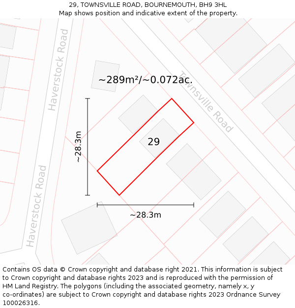 29, TOWNSVILLE ROAD, BOURNEMOUTH, BH9 3HL: Plot and title map