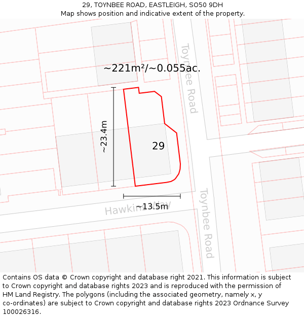 29, TOYNBEE ROAD, EASTLEIGH, SO50 9DH: Plot and title map