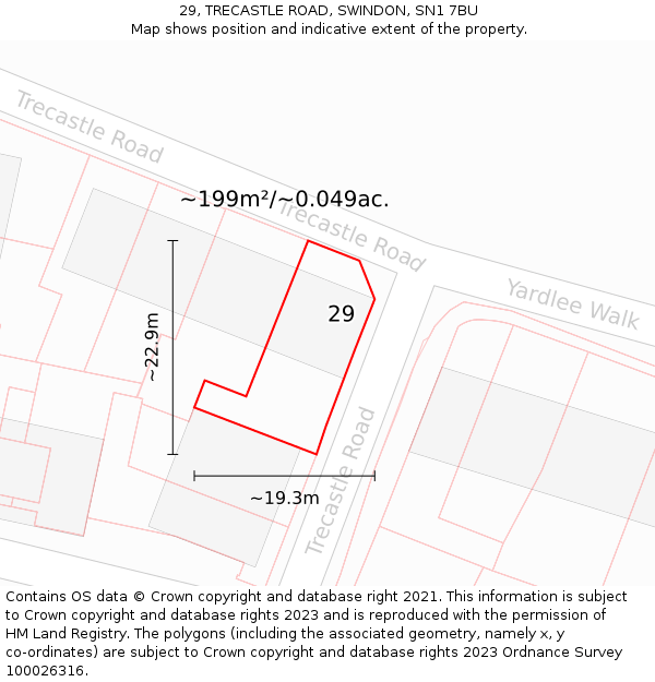 29, TRECASTLE ROAD, SWINDON, SN1 7BU: Plot and title map