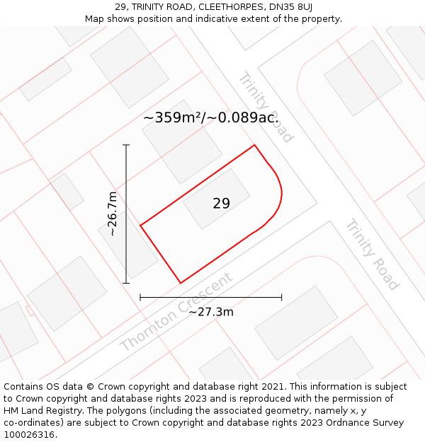 29, TRINITY ROAD, CLEETHORPES, DN35 8UJ: Plot and title map