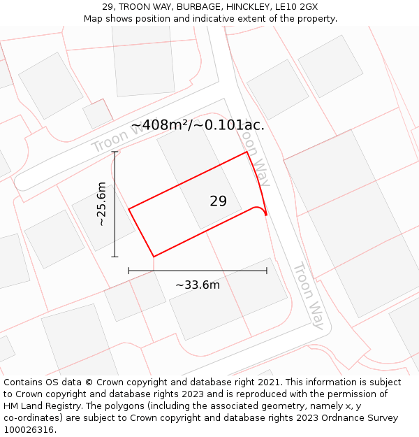 29, TROON WAY, BURBAGE, HINCKLEY, LE10 2GX: Plot and title map