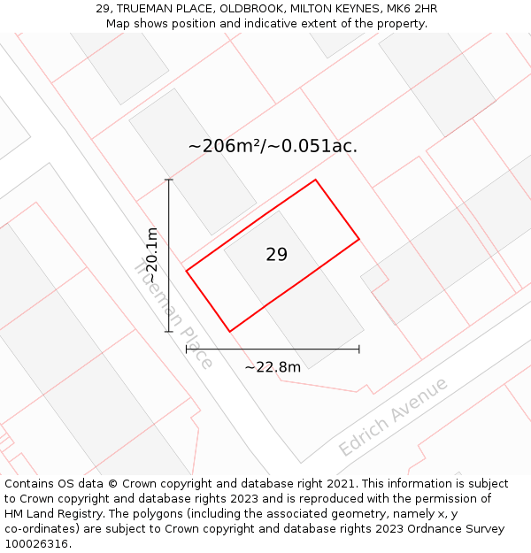 29, TRUEMAN PLACE, OLDBROOK, MILTON KEYNES, MK6 2HR: Plot and title map