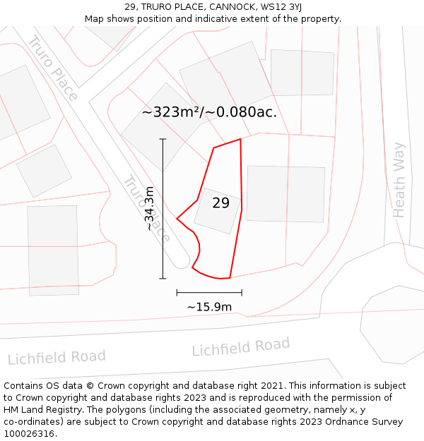 29, TRURO PLACE, CANNOCK, WS12 3YJ: Plot and title map