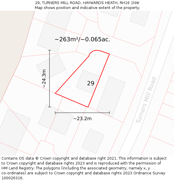 29, TURNERS MILL ROAD, HAYWARDS HEATH, RH16 1NW: Plot and title map