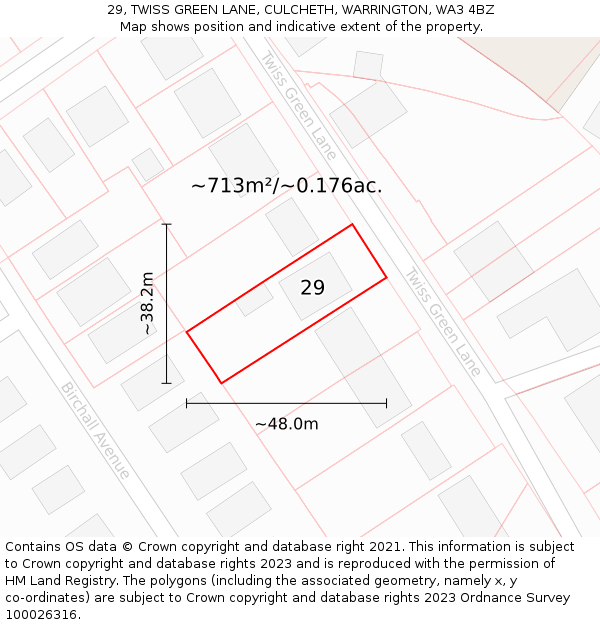 29, TWISS GREEN LANE, CULCHETH, WARRINGTON, WA3 4BZ: Plot and title map