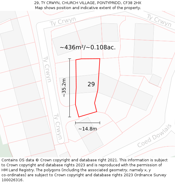 29, TY CRWYN, CHURCH VILLAGE, PONTYPRIDD, CF38 2HX: Plot and title map