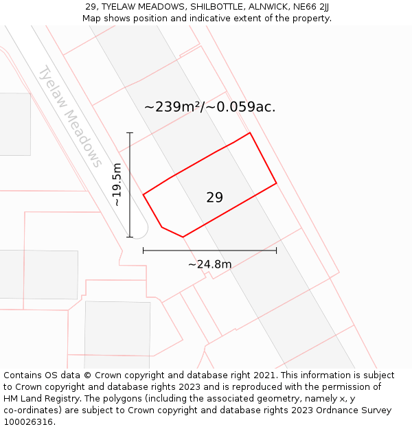 29, TYELAW MEADOWS, SHILBOTTLE, ALNWICK, NE66 2JJ: Plot and title map