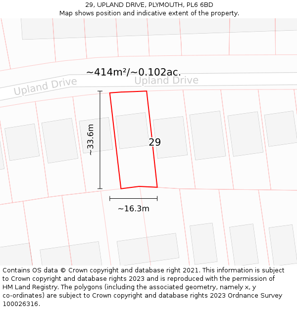 29, UPLAND DRIVE, PLYMOUTH, PL6 6BD: Plot and title map