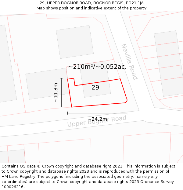 29, UPPER BOGNOR ROAD, BOGNOR REGIS, PO21 1JA: Plot and title map