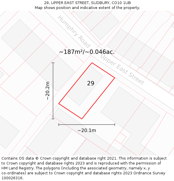 29, UPPER EAST STREET, SUDBURY, CO10 1UB: Plot and title map