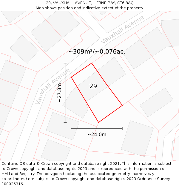 29, VAUXHALL AVENUE, HERNE BAY, CT6 8AQ: Plot and title map