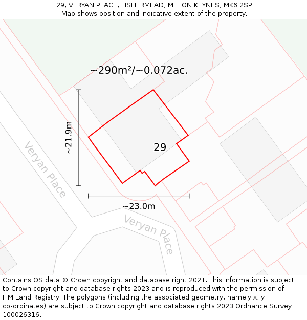 29, VERYAN PLACE, FISHERMEAD, MILTON KEYNES, MK6 2SP: Plot and title map