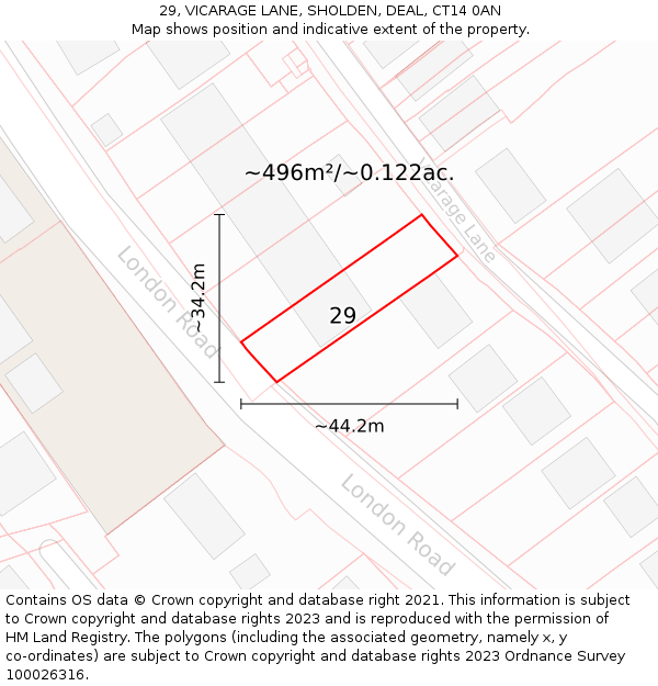 29, VICARAGE LANE, SHOLDEN, DEAL, CT14 0AN: Plot and title map