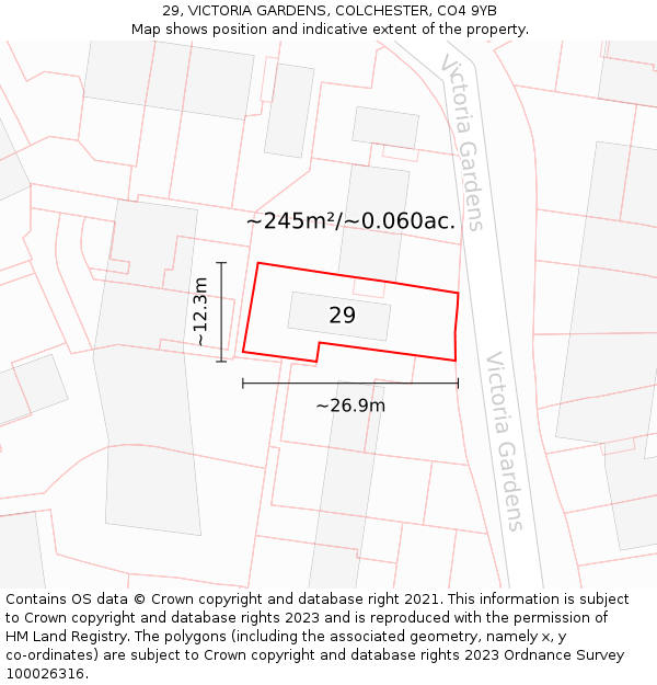 29, VICTORIA GARDENS, COLCHESTER, CO4 9YB: Plot and title map