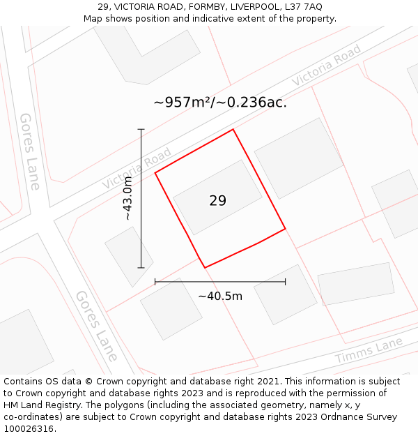 29, VICTORIA ROAD, FORMBY, LIVERPOOL, L37 7AQ: Plot and title map