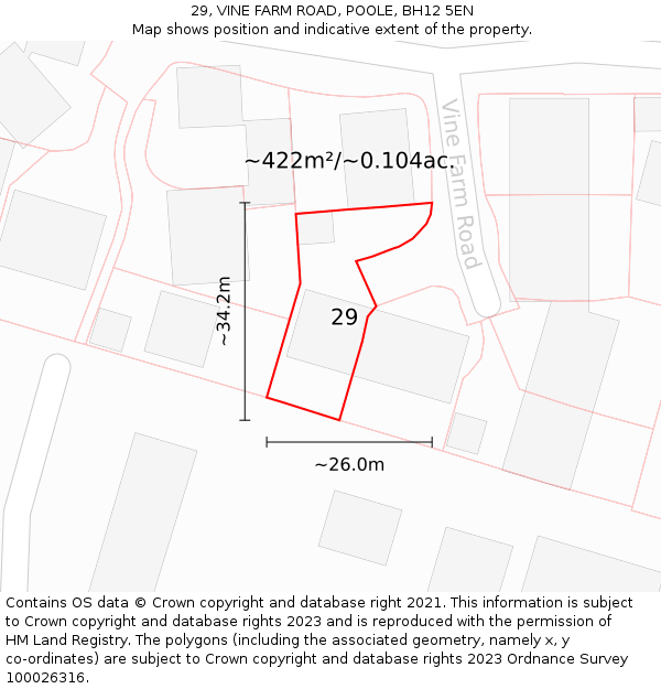 29, VINE FARM ROAD, POOLE, BH12 5EN: Plot and title map