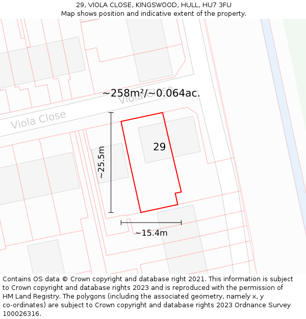 29, VIOLA CLOSE, KINGSWOOD, HULL, HU7 3FU: Plot and title map
