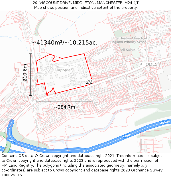 29, VISCOUNT DRIVE, MIDDLETON, MANCHESTER, M24 4JT: Plot and title map