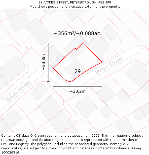 29, VOKES STREET, PETERBOROUGH, PE2 9RP: Plot and title map