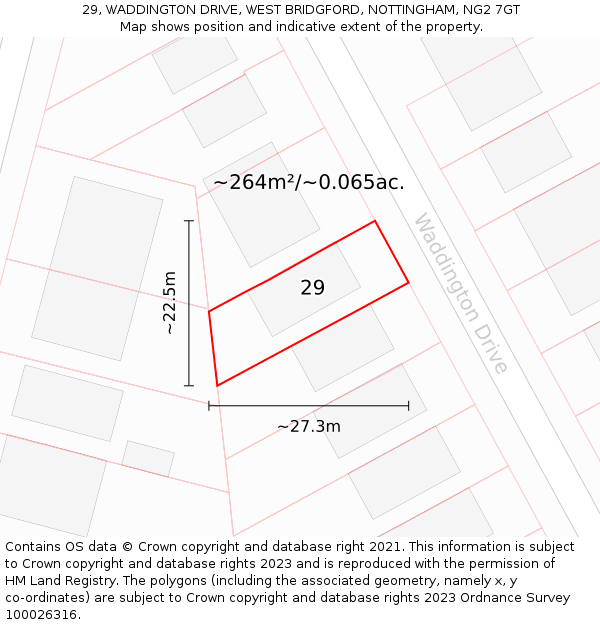 29, WADDINGTON DRIVE, WEST BRIDGFORD, NOTTINGHAM, NG2 7GT: Plot and title map