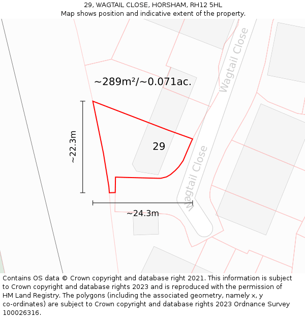 29, WAGTAIL CLOSE, HORSHAM, RH12 5HL: Plot and title map