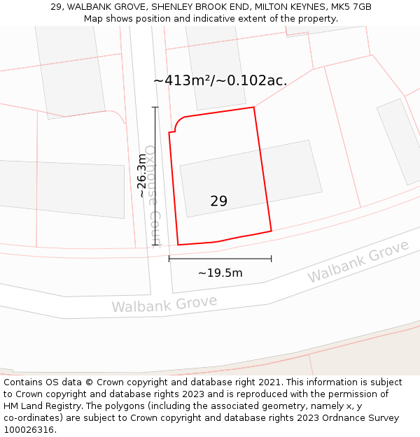 29, WALBANK GROVE, SHENLEY BROOK END, MILTON KEYNES, MK5 7GB: Plot and title map