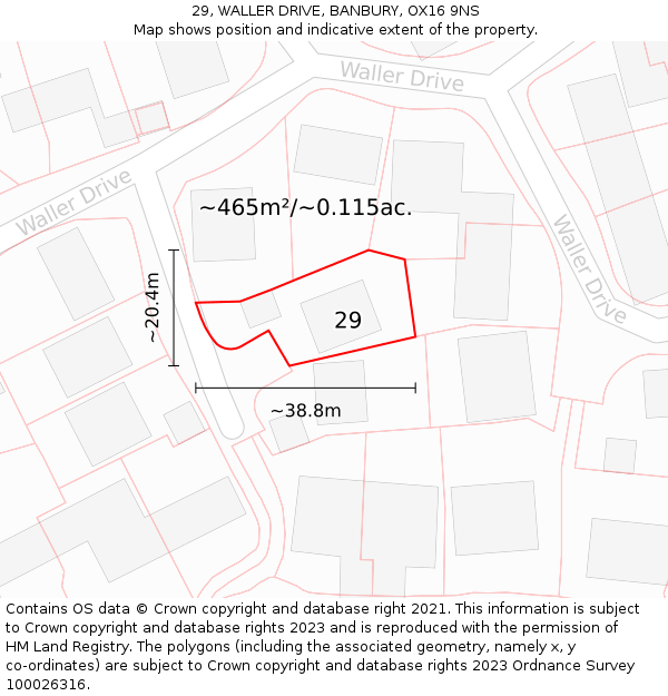 29, WALLER DRIVE, BANBURY, OX16 9NS: Plot and title map