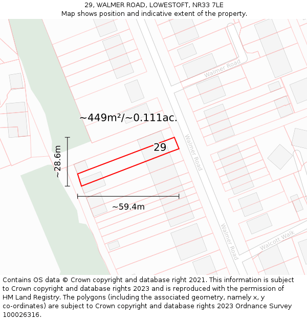 29, WALMER ROAD, LOWESTOFT, NR33 7LE: Plot and title map