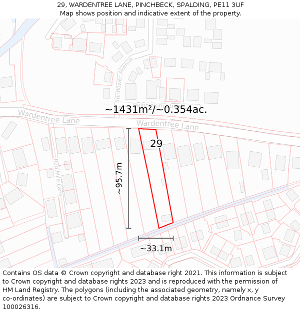 29, WARDENTREE LANE, PINCHBECK, SPALDING, PE11 3UF: Plot and title map