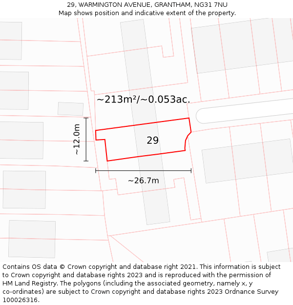 29, WARMINGTON AVENUE, GRANTHAM, NG31 7NU: Plot and title map