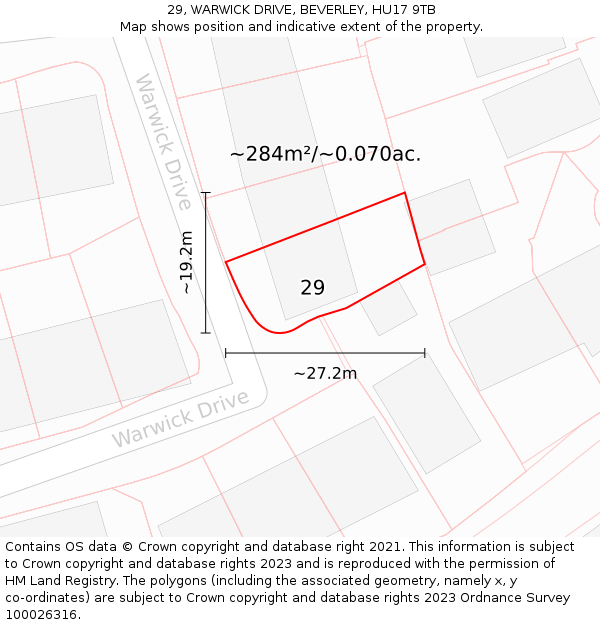 29, WARWICK DRIVE, BEVERLEY, HU17 9TB: Plot and title map