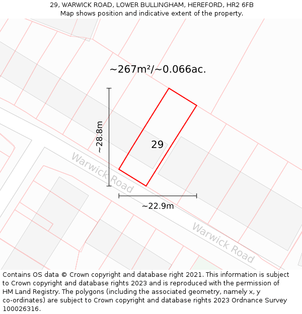 29, WARWICK ROAD, LOWER BULLINGHAM, HEREFORD, HR2 6FB: Plot and title map