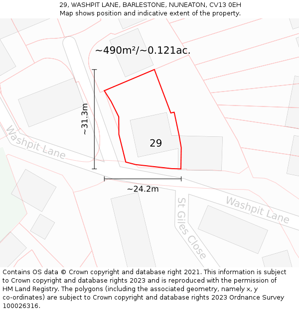 29, WASHPIT LANE, BARLESTONE, NUNEATON, CV13 0EH: Plot and title map