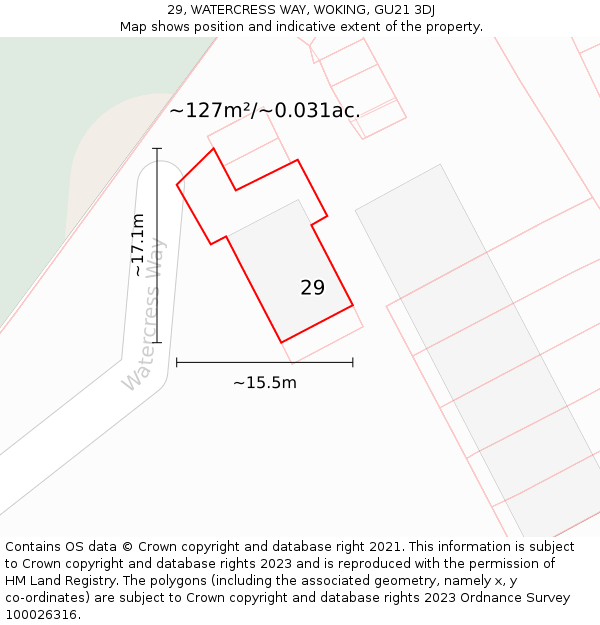 29, WATERCRESS WAY, WOKING, GU21 3DJ: Plot and title map