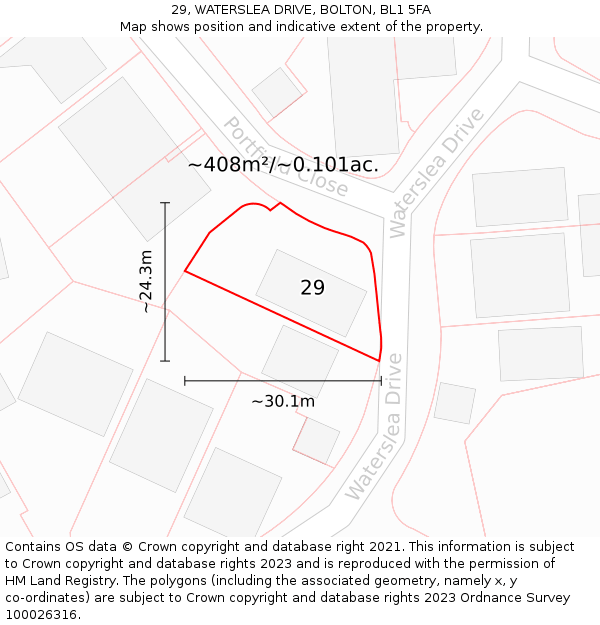 29, WATERSLEA DRIVE, BOLTON, BL1 5FA: Plot and title map