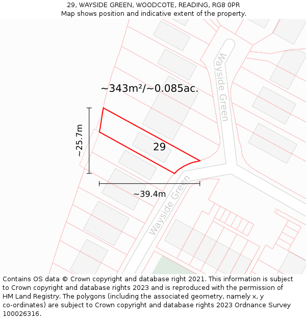 29, WAYSIDE GREEN, WOODCOTE, READING, RG8 0PR: Plot and title map